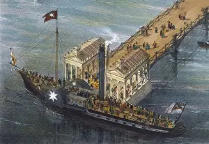 Drucke von Eine Dampfschiffbahn in der Themse bei Gravenhänden im Königreich Großbritannien Gravesend Drucke: Thames Paddel-Dampfer