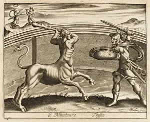 Ancient Greek Mythology Prints Drucke: Theseus and Minotaur