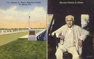 Drucke von F4- Thomas A. Edisons Denkmalbrücke, Fort Myers, Fla.. Thomas A. Edison nannte sich von 1885 an sein adoptiertes Zuhause hier ein und verließ es bis zum Jahr seiner Sterbezeit 1931 Thomas Edison Drucke: Brücke zum Gedenken an Thomas A. Edison und Thomas Edison