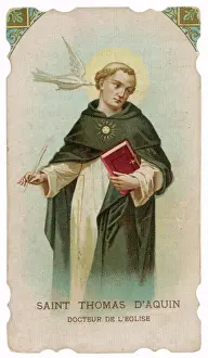 Drucke von Der Theologe erhält Dictation von dem Heiligen Geist in der Form einer Taube, die leise im Ohr flüstert und später ins Buch übertragen wird Verwandte Bilder Drucke: Thomas von Aquino-Karte