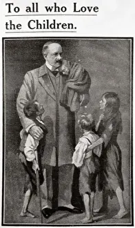 Drucke von Ein Werbepicture mit Thomas Barnard und einigen der typischen Kinder geholfen durch die Häuser eröffnet er im Jahr 1870 an Stepney Causeway, London Datum unbekannt Stepney Drucke: Thomas Barnard und Kinder