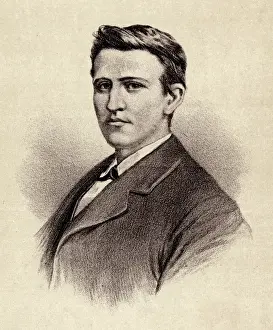 Drucke von Thomas Alva Edison Amerikaner Erfinder als junger Mann Datum: 1847 - 1931 Thomas Edison Drucke: Thomas Edison und junger Mann