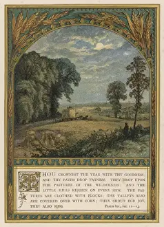 Rural Harvest Scene Drucke: Thou Crownest Text C1880