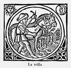 Agricultural Laborer Drucke: Threshing, Spain 1511