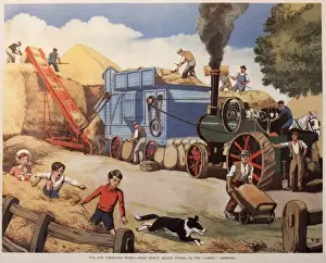 Farming During Wartime Drucke: Threshing wheat during the First World War