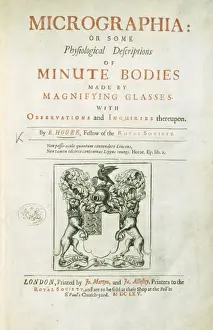 Gerahmter Druck : Titelseite zu Roberts Hooke's Micrographia (1665)