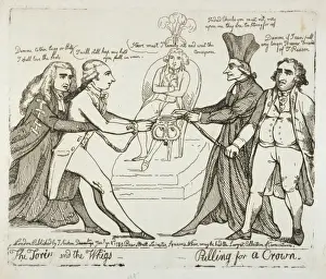 William Pitt Caricature Drucke: The Tories and the Whigs pulling for a crown