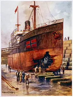 Schiffe Und Boote Drucke: Schnurkele Schiff im Hafen