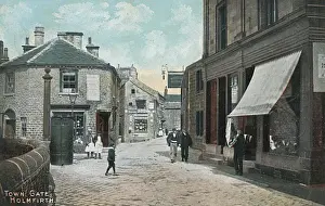 Drucke von Dorf Tor, Holmfirth, West Yorkshire. Holmfirth ist zu einem bekannten Ort geworden als Sitz der Sitcom 'Letzt aller Sommerfrüchte'. Datum: 1905 West Yorkshire Drucke: Dorftor, Holmfirth, West Yorkshire
