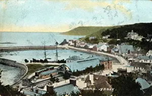 Vintage Railway Stations UK Drucke: The Town, Harbour & Railway Station, St Aubins, Jersey