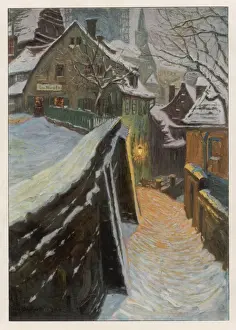 Stadt im Winterabend