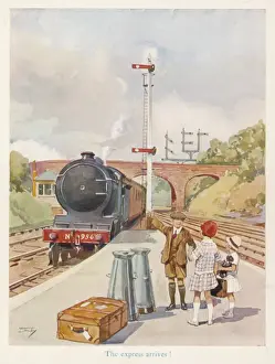 Railway Platform Scene Drucke: The Train Arrives