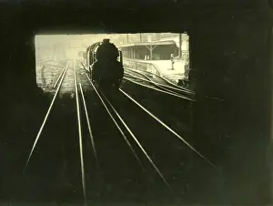 Locomotive Steam Engine Drucke: Train Goes under Bridge