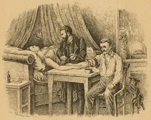 Medical Anatomy Illustration Drucke: Transfusing Blood, 1880