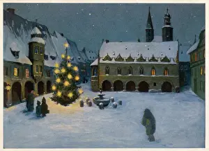 Snow Covered Trees Drucke: Tree in Town Square