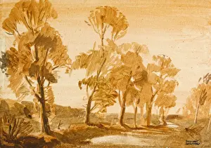 Vintage Rural Landscape Drucke: Trees along a river