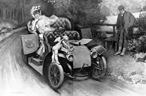 Ruhe irgendwoher; ein Chirurg mit Flügeln repariert einen Motor, 1906