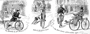 Historical Cycling Images Drucke: Three Types of Bicycle, 1880