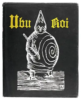 Drucke von Vorderseite des Buches Ubu Roi, die den Pere Ubu und das Spiralkissen um seine Leber zeigt Verwandte Bilder Drucke: Ubu Rex / Alfred Jarry