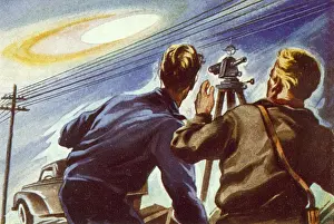 Drucke von Bei Boise, Idaho sieht der Vermessungsingenieur E.G. Hall ein UFO mit seinem Vermessungsinstrument Datum: 20. Februar 1948 Idaho Drucke: UFOs/Hall/Boise