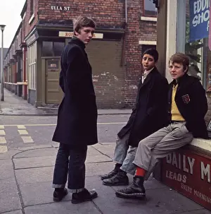 Die Ullastrasse Straßenbohnen Jungen, Middlesbrough 1970er Jahre