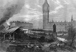 Underground Construction Drucke: Underground construction work, Westminster, London 1867