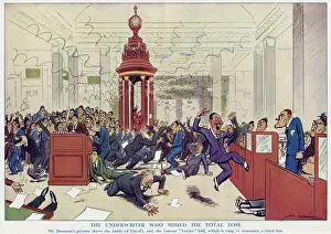 Drucke von Die Innenseite von Lloyd's und der Lütine-Geläute, das zum Ankündigen eines vollständigen Verlusts gellt; ein Schlag für schlechte Nachrichten und zwei für gute. Datum: 1933 Verwandte Bilder Drucke: Der Schuldner der Versicherung, die das gesamte Verlust gesehen hat