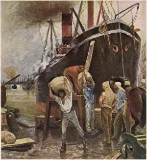 Vintage Harbour Scenes Drucke: Unloading Cargo