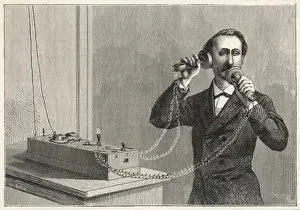Alexander Graham Bell Invention Drucke: Using Bells Telephone