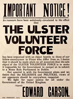 Drucke von Achtung von dem Aufschlag der Ulster Volunteer Force zur Niedrigkeit spekulative Ansichten darüber Erster Weltkrieg Drucke: Ulster-Volunteer-Force-Plakate
