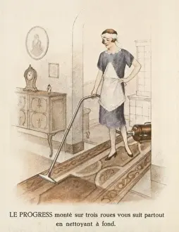 Vintage Domestic Scene Drucke: Vacuuming Carpet