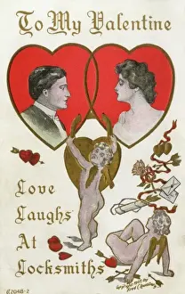 Locked In Love Drucke: Valentines Postcard - Locked together