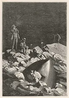 Vintage Space Exploration Art Drucke: Verne / Round the Moon