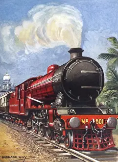 Drucke von Zweigbahn des Großen indischen Halbinsel-Eisenbahnsystems, die aus Bombay mit dem Gouverneur abfährt und nach Poonah fährt. Datum: um 1927 Viceroy Drucke: Gouverneurszug Indien