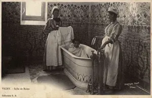 Drucke von Wichy, Frankreich – Genesungswasser trinken – hier wird der Patient eingeschlossen und dann in eine hervorragende Glasbadkultur eingetaucht Badezimmer Drucke: Vichy, Frankreich - Badezimmer