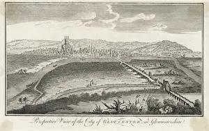 River Severn Scenery Drucke: View of Gloucester C18Th