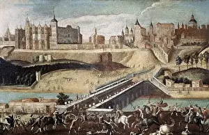Madrid City View Drucke: View of Madrid, from the exit of the Segovia Bridge, with un