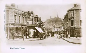 Drucke von Eine überzeugende Postkartenansicht entlang der Montpelier Vale in Blackheath Village, London - die Details sind unglaublich Stil Drucke: Blick nach unten in den Montpelier Valley, Blackheath-Village, London