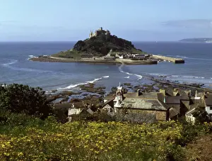 Drucke von Blick auf St Michael's Mount von der Hauptinsel Cornwall Berg Drucke: Blick auf St Michael's Mount, Cornwall