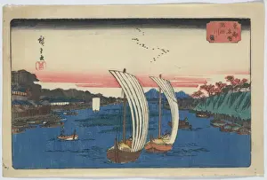 Antique Japanese Woodcuts Drucke: View of Sumida River