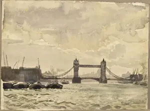 Barges On The Thames Drucke: View of Tower Bridge from the Thames