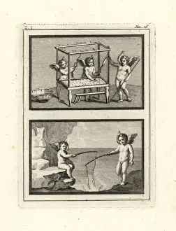 Ancient Roman Mythology Art Drucke: Vignettes of Cupids playing and working