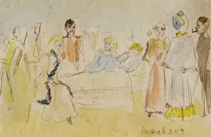 Drucke von Besuch von Jacqueline (Schwester). Zeichnung mit Bleistift und Wasserfarben von Florence Hardy, Schwester des Plakatartisten Dudley Hardys und Tochter des Marinemalers Thomas Bush Hardy Datum: um 1893 Dudley Hardy Drucke: Besuchen Sie Jacqueline