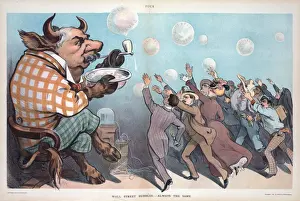 Puck Magazine Artwork Drucke: Wall street bubbles; - always the same