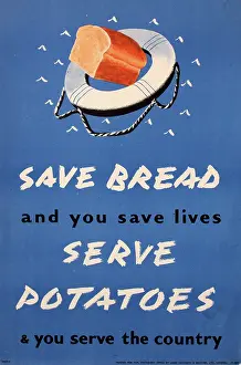 Kriegsposter - Brot speichern, Kartoffeln servieren