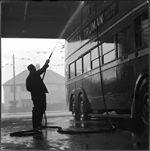 Das Waschen eines Busses
