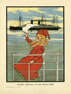 Vintage Ocean Liner Images Drucke: Waving at Steamer