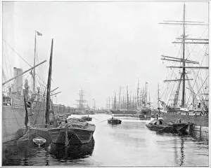 Victorian Era Shipping Industry Drucke: West India Docks 1895