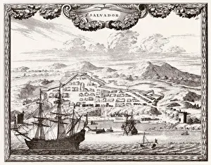 Drucke von El Salvador: Hafen von San Salvador mit Schiffen El Salvador Drucke: Bewältigung der COVID-19-Pandemie in den Westindischen Inseln und El Salvador