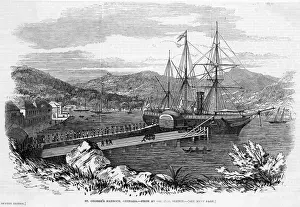 Drucke von Windwarde Inseln) Heimische Pferdekäufer kohlendieben ein Dampfschiff im Hafen von Saint George Verwandte Bilder Drucke: Westeinde Granada
